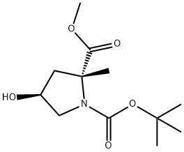 1,2-Pyrrolidinedicarboxylic acid, 4-hydroxy-2-methyl-, 1-(1,1-dimethylethyl) 2-methyl ester, (2R,4S)- Structure