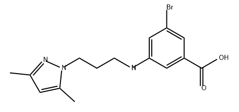 3-溴-5-(3-(3,5-二甲基-1H-吡唑-1-基)丙基)氨基)苯甲酸,1976797-27-9,结构式