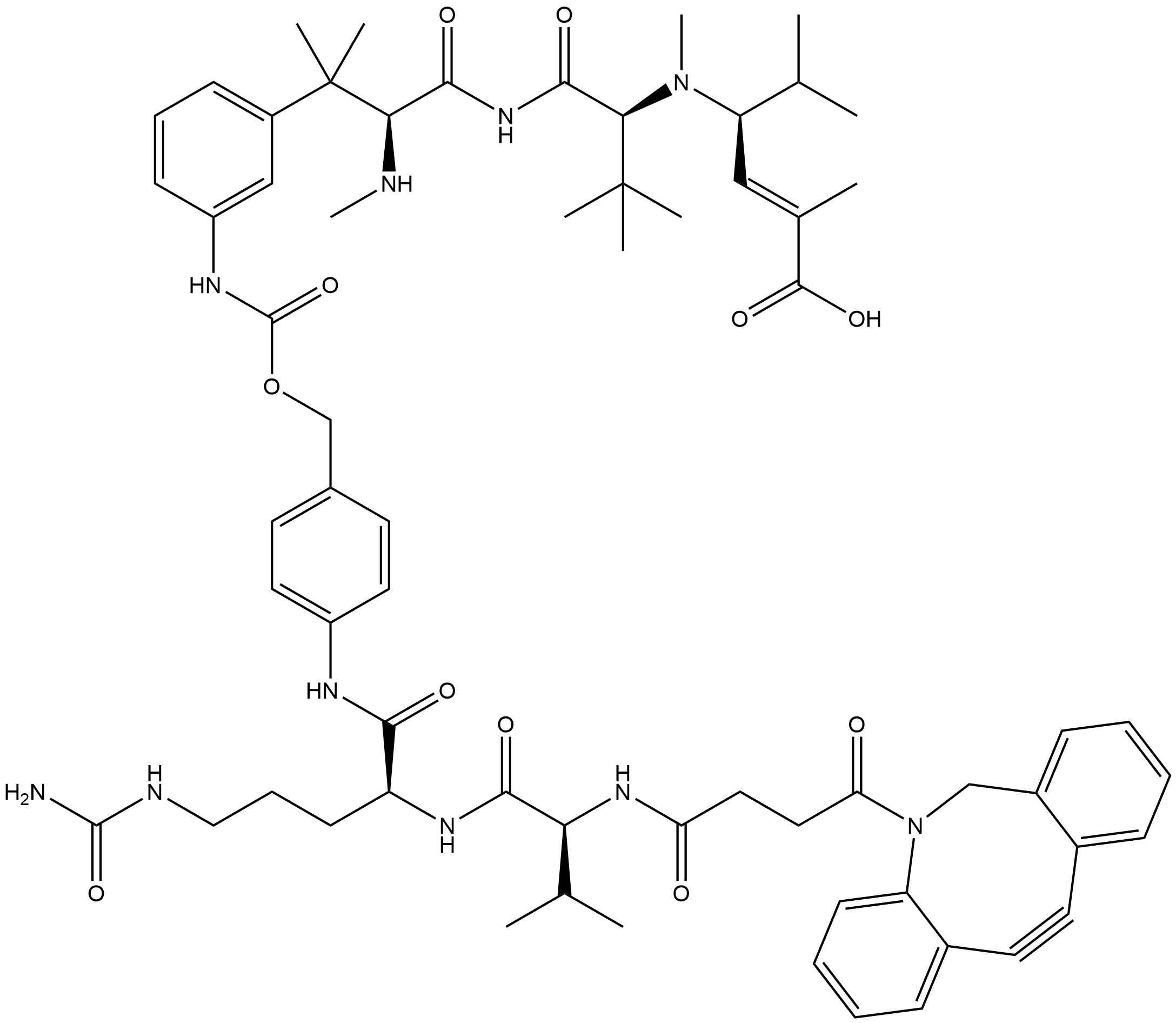 L-Valinamide, 3-[[[[4-[[N-[4-(11,12-didehydrodibenz[b,f]azocin-5(6H)-yl)-1,4-dioxobutyl]-L-valyl-N5-(aminocarbonyl)-L-ornithyl]amino]phenyl]methoxy]carbonyl]amino]-N,β,β-trimethyl-L-phenylalanyl-N-[(1S,2E)-3-carboxy-1-(1-methylethyl)-2-buten-1-yl]-N,3-dimethyl-|化合物 SC239