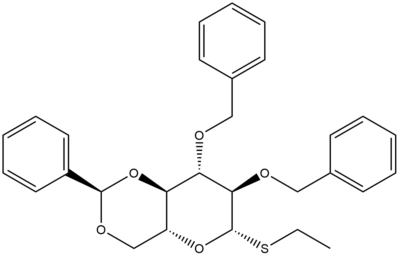 β-D-Glucopyranoside, ethyl 2,3-bis-O-(phenylmethyl)-4,6-O-[(R)-phenylmethylene]-1-thio- 化学構造式