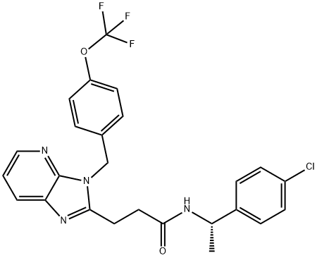 3H-Imidazo[4,5-b]pyridine-2-propanamide, N-[(1S)-1-(4-chlorophenyl)ethyl]-3-[[4-(trifluoromethoxy)phenyl]methyl]- 化学構造式