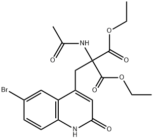 Propanedioic acid, 2-(acetylamino)-2-[(6-bromo-1,2-dihydro-2-oxo-4-quinolinyl)methyl]-, 1,3-diethyl ester 化学構造式