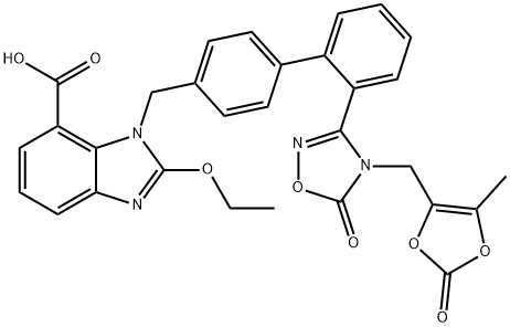 1H-Benzimidazole-7-carboxylic acid, 1-[[2'-[4,5-dihydro-4-[(5-methyl-2-oxo-1,3-dioxol-4-yl)methyl]-5-oxo-1,2,4-oxadiazol-3-yl][1,1'-biphenyl]-4-yl]methyl]-2-ethoxy- 化学構造式