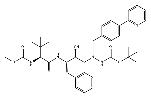 12-Oxa-2,5,9,10-tetraazatetradecanoic acid, 3-(1,1-dimethylethyl)-7-hydroxy-13,13-dimethyl-4,11-dioxo-6-(phenylmethyl)-9-[[4-(2-pyridinyl)phenyl]methyl]-, methyl ester, (3S,6S,7S)- Structure
