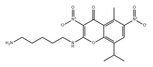 4H-1-Benzopyran-4-one, 2-[(5-aminopentyl)amino]-5-methyl-8-(1-methylethyl)-3,6-dinitro- Struktur