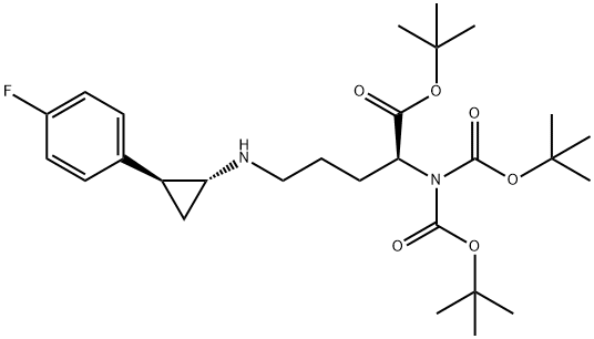 L-Ornithine, N2,N2-bis[(1,1-dimethylethoxy)carbonyl]-N5-[(1R,2S)-2-(4-fluorophenyl)cyclopropyl]-, 1,1-dimethylethyl ester Structure