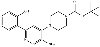 1-Piperazinecarboxylic acid, 4-[3-amino-6-(2-hydroxyphenyl)-4-pyridazinyl]-, 1,1-dimethylethyl ester 化学構造式