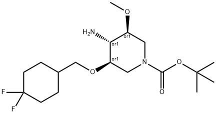 1-Piperidinecarboxylic acid, 4-amino-3-[(4,4-difluorocyclohexyl)methoxy]-5-methoxy-, 1,1-dimethylethyl ester, (3R,4R,5S)-rel- 化学構造式