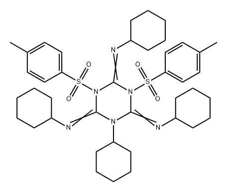 1,3,5-Triazine-2,4,6(1H,3H,5H)-triimine, N,N',N'',1-tetracyclohexyl-3,5-bis[(4-methylphenyl)sulfonyl]- (9CI) Struktur