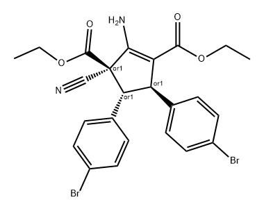 1-Cyclopentene-1,3-dicarboxylic acid, 2-amino-4,5-bis(4-bromophenyl)-3-cyano-, 1,3-diethyl ester, (3R,4R,5R)-rel- 结构式