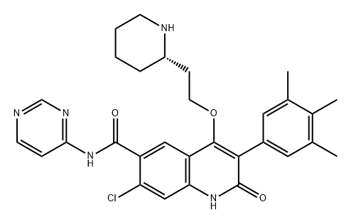 6-Quinolinecarboxamide, 7-chloro-1,2-dihydro-2-oxo-4-[2-(2S)-2-piperidinylethoxy]-N-4-pyrimidinyl-3-(3,4,5-trimethylphenyl)- 结构式