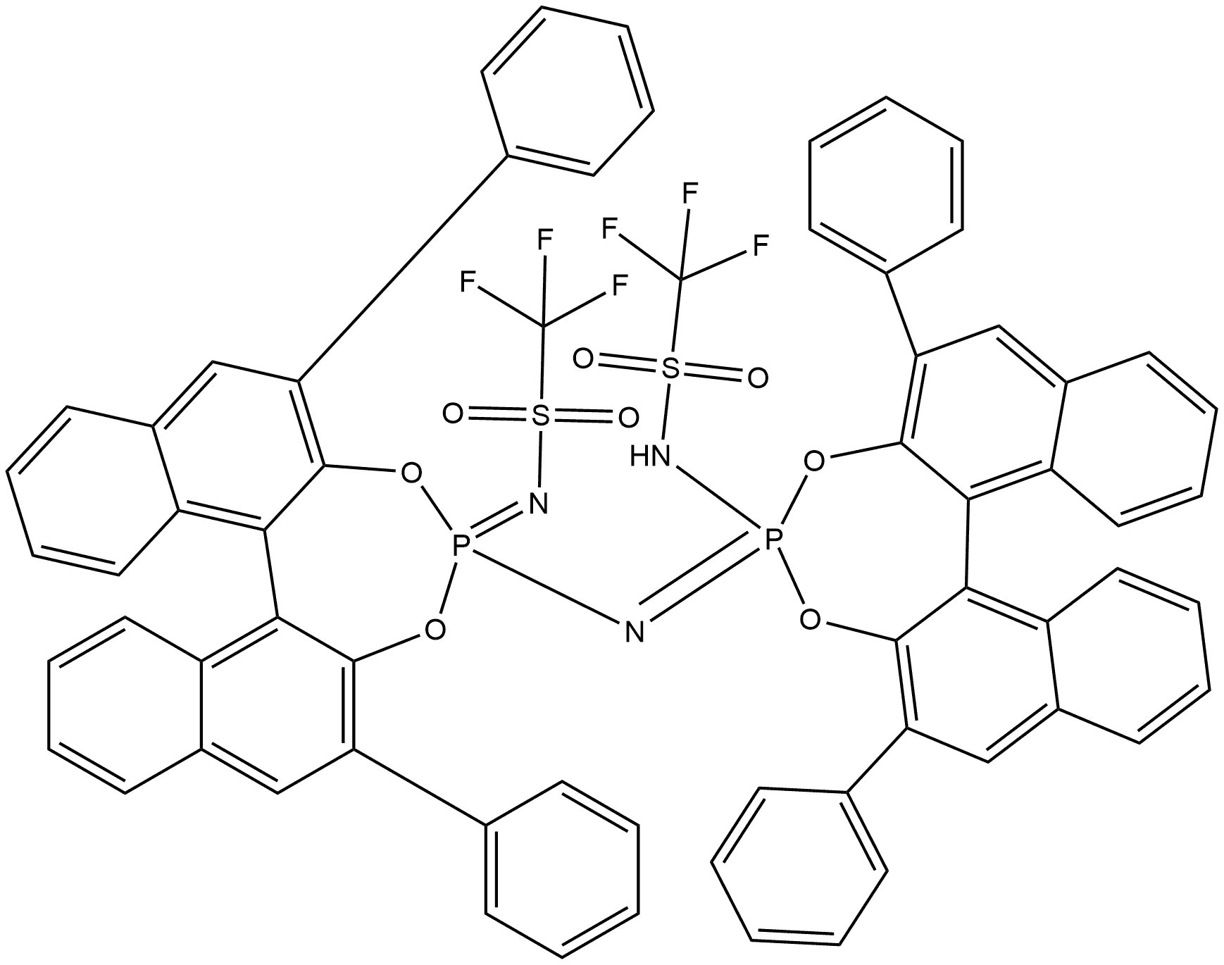 Methanesulfonamide, N-[(11bS)-4-[[(11bS)-2,6-diphenyl-4-[[(trifluoromethyl)sulfonyl]amino]-4λ5-dinaphtho[2,1-d:1',2'-f][1,3,2]dioxaphosphepin-4-ylidene]amino]-2,6-diphenyl-4λ5-dinaphtho[2,1-d:1',2'-f][1,3,2]dioxaphosphepin-4-ylidene]-1,1,1-trifluoro- Structure