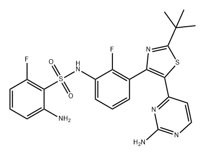 Benzenesulfonamide, 2-amino-N-[3-[5-(2-amino-4-pyrimidinyl)-2-(1,1-dimethylethyl)-4-thiazolyl]-2-fluorophenyl]-6-fluoro- Struktur