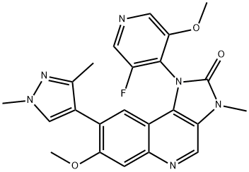 2H-Imidazo[4,5-c]quinolin-2-one, 8-(1,3-dimethyl-1H-pyrazol-4-yl)-1-(3-fluoro-5-methoxy-4-pyridinyl)-1,3-dihydro-7-methoxy-3-methyl- Structure