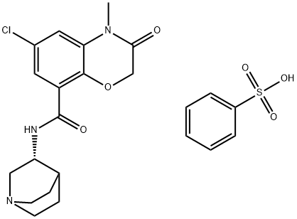 2H-1,4-Benzoxazine-8-carboxamide, N-(3R)-1-azabicyclo[2.2.2]oct-3-yl-6-chloro-3,4-dihydro-4-methyl-3-oxo-, benzenesulfonate (1:1) Structure