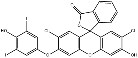 Spiro[isobenzofuran-1(3H),9'-[9H]xanthen]-3-one, 2',7'-dichloro-3'-hydroxy-6'-(4-hydroxy-3,5-diiodophenoxy)- Struktur