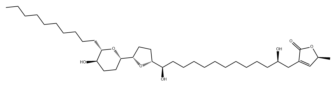 2(5H)-Furanone, 3-[(2R,13R)-13-[(2R,5S)-5-[(2S,5R,6S)-6-decyltetrahydro-5-hydroxy-2H-pyran-2-yl]tetrahydro-2-furanyl]-2,13-dihydroxytridecyl]-5-methyl-, (5S)- Structure