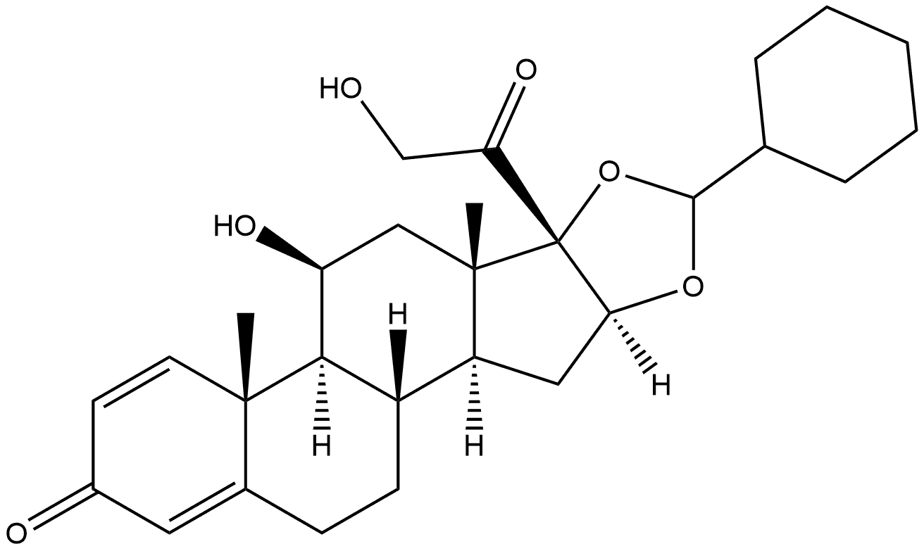 Pregna-1,4-diene-3,20-dione, 16,17-[(cyclohexylmethylene)bis(oxy)]-11,21-dihydroxy-, (11β,16α)- 化学構造式
