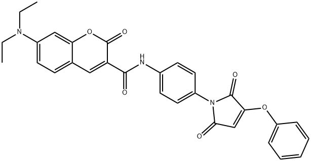 7-(Diethylamino)-N-(4-(2,5-dioxo-3-phenoxy-2,5-dihydro-1H-pyrrol-1-yl)phenyl)-2-oxo-2H-chromene-3-carboxamide 化学構造式