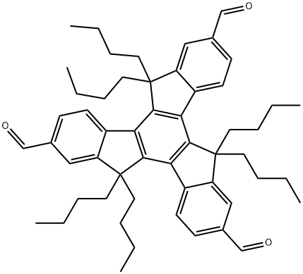 5H-Tribenzo[a,f,k]trindene-2,7,12-tricarboxaldehyde, 5,5,10,10,15,15-hexabutyl-10,15-dihydro- 结构式