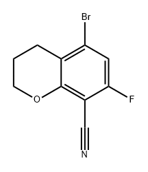 2H-1-Benzopyran-8-carbonitrile, 5-bromo-7-fluoro-3,4-dihydro- 化学構造式