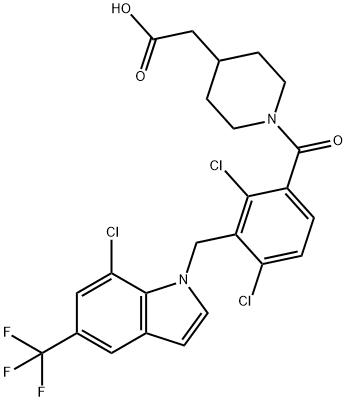 4-Piperidineacetic acid, 1-[2,4-dichloro-3-[[7-chloro-5-(trifluoromethyl)-1H-indol-1-yl]methyl]benzoyl]-, 2055496-11-0, 结构式