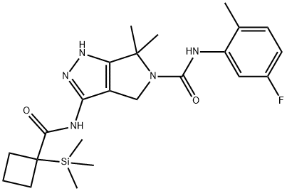 Pyrrolo[3,4-c]pyrazole-5(1H)-carboxamide, N-(5-fluoro-2-methylphenyl)-4,6-dihydro-6,6-dimethyl-3-[[[1-(trimethylsilyl)cyclobutyl]carbonyl]amino]- Struktur