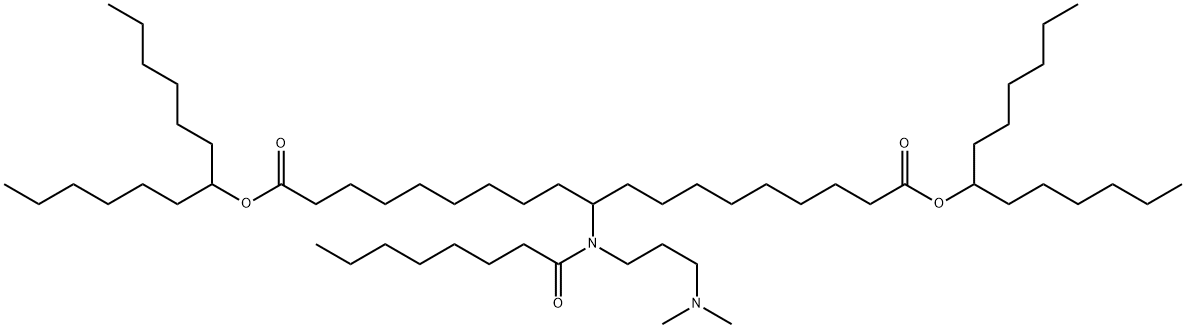 1,19-Bis(1-hexylheptyl) 10-[[3-(dimethylamino)propyl](1-oxooctyl)amino]nonadecanedioate 化学構造式