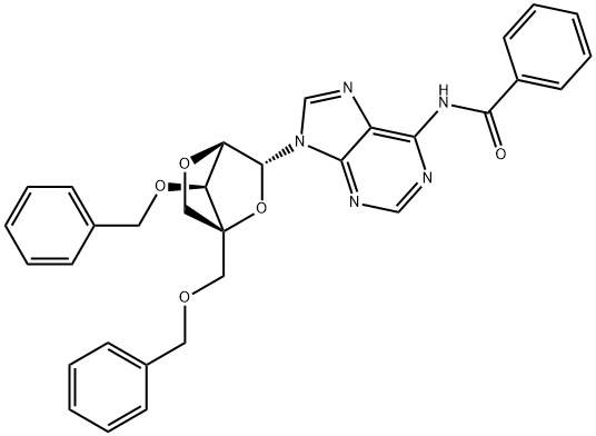 Adenosine, N-benzoyl-2'-O,4'-C-methylene-3',5'-bis-O-(phenylmethyl)- (9CI) Structure