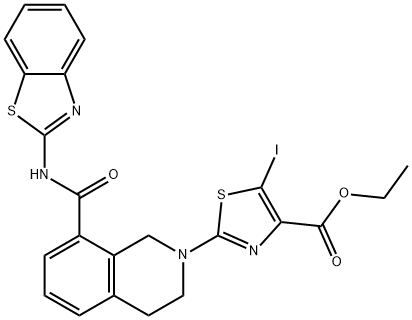 2-(8-(苯并噻唑-2-基氨甲酰基)-3,4-二氢异喹啉-2(1H)-基)-5-碘噻唑-4-羧酸乙酯, 2061979-91-5, 结构式