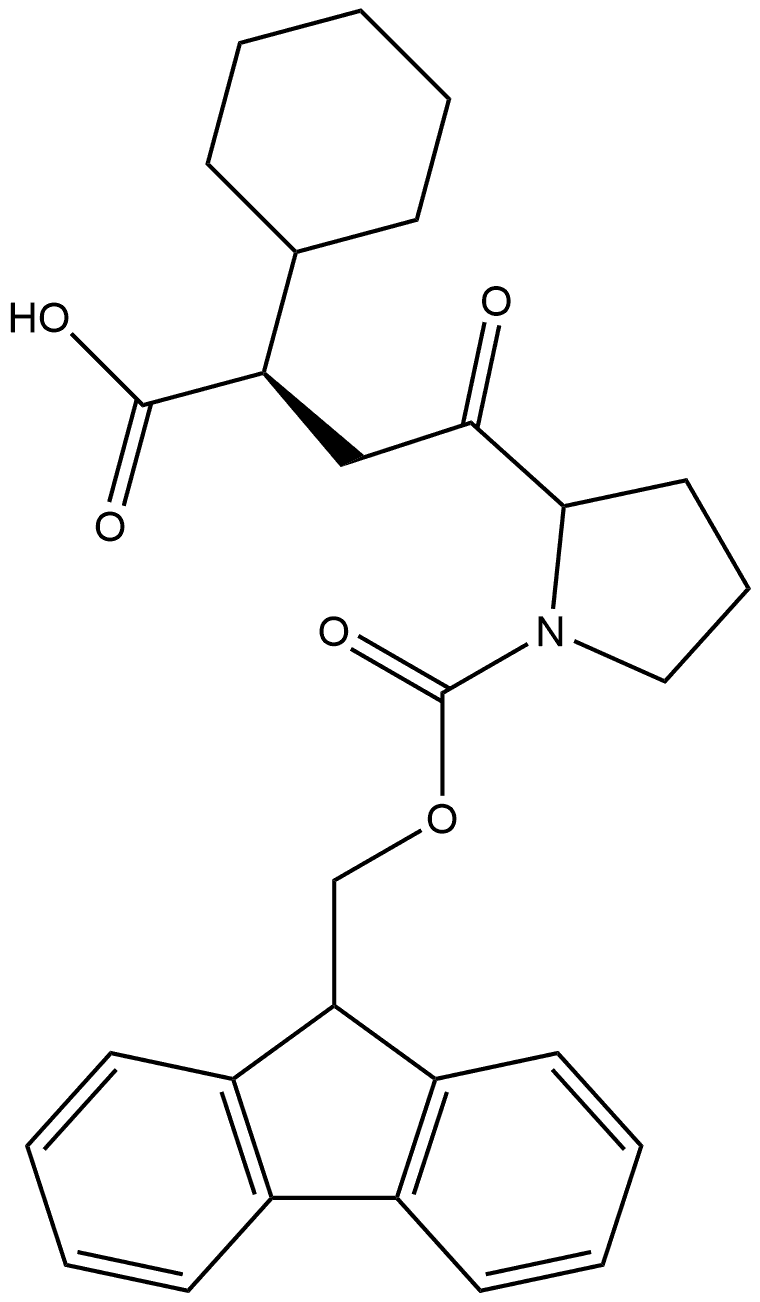 2-Pyrrolidinebutanoic acid, α-cyclohexyl-1-[(9H-fluoren-9-ylmethoxy)carbonyl]-γ-oxo-, (αR)- 化学構造式