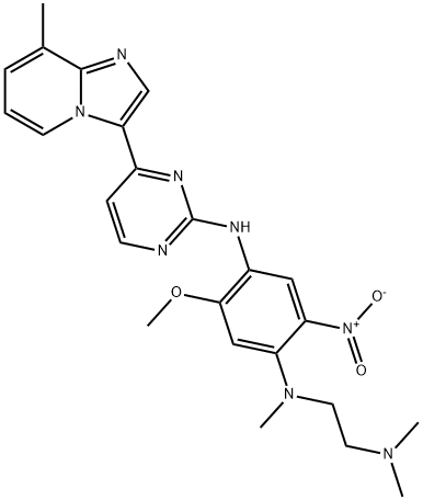 1,4-Benzenediamine, N1-[2-(dimethylamino)ethyl]-5-methoxy-N1-methyl-N4-[4-(8-methylimidazo[1,2-a]pyridin-3-yl)-2-pyrimidinyl]-2-nitro-,2064270-11-5,结构式