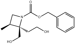 Phenylmethyl (2R,3S)-2-(2-hydroxyethyl)-2-(hydroxymethyl)-3-methyl-1-azetidinecarboxylate 化学構造式