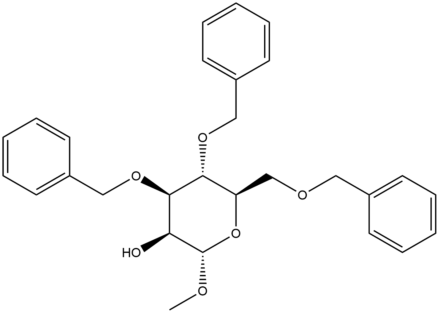 α-D-Mannopyranoside, methyl 3,4,6-tris-O-(phenylmethyl)- 化学構造式