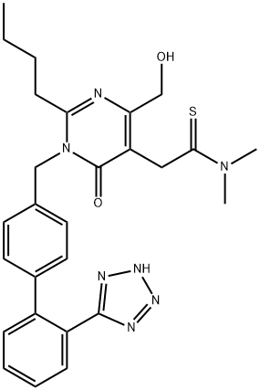 5-Pyrimidineethanethioamide, 2-butyl-1,6-dihydro-4-(hydroxymethyl)-N,N-dimethyl-6-oxo-1-[[2'-(2H-tetrazol-5-yl)[1,1'-biphenyl]-4-yl]methyl]-,2068809-95-8,结构式