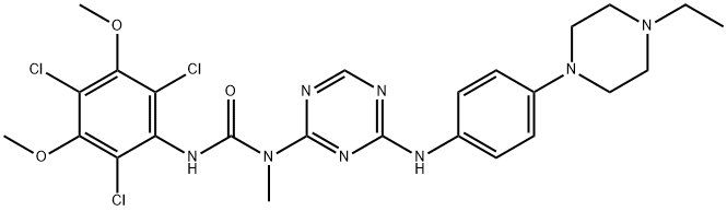 Urea, N-[4-[[4-(4-ethyl-1-piperazinyl)phenyl]amino]-1,3,5-triazin-2-yl]-N-methyl-N'-(2,4,6-trichloro-3,5-dimethoxyphenyl)- Struktur