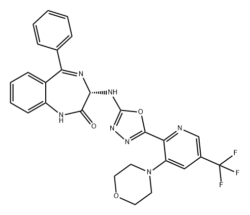 2070852-76-3 2H-1,4-Benzodiazepin-2-one, 1,3-dihydro-3-[[5-[3-(4-morpholinyl)-5-(trifluoromethyl)-2-pyridinyl]-1,3,4-oxadiazol-2-yl]amino]-5-phenyl-, (3S)-