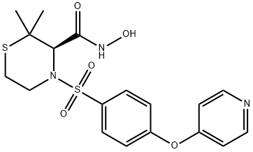 3-Thiomorpholinecarboxamide, N-hydroxy-2,2-dimethyl-4-[[4-(4-pyridinyloxy)phenyl]sulfonyl]-, (3R)- Struktur