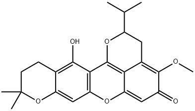 5H,10H-Dipyrano[3,2-b:4',3',2'-kl]xanthen-5-one, 2,3,11,12-tetrahydro-13-hydroxy-4-methoxy-10,10-dimethyl-2-(1-methylethyl)- Structure