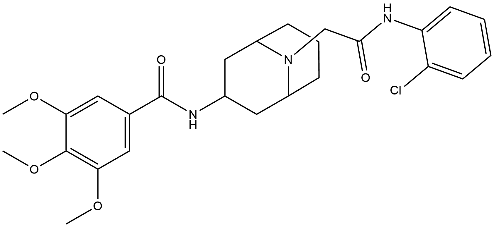 9-Azabicyclo[3.3.1]nonane-9-acetamide, N-(2-chlorophenyl)-3-[(3,4,5-trimethoxybenzoyl)amino]-, (3-exo)- Structure