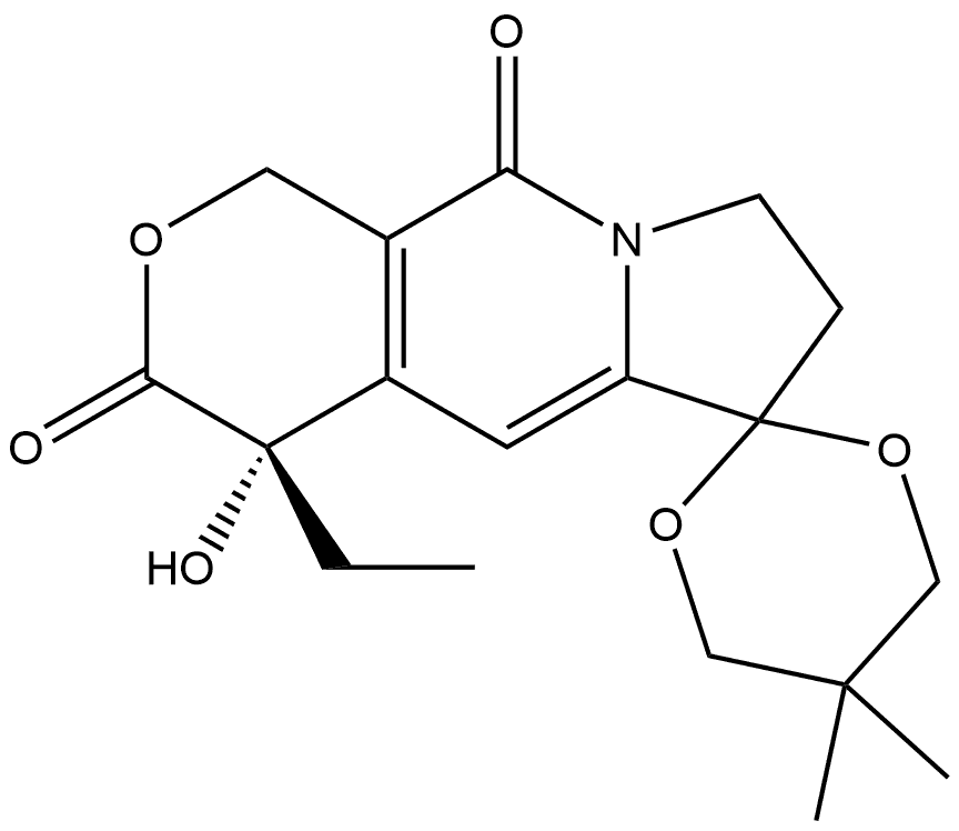 Spiro[1,3-dioxane-2,6′(10′H)-[3H]pyrano[3,4-f]indolizine]-3′,10′-dione, 4′-ethyl-1′,4′,7′,8′-tetrahydro-4′-hydroxy-5,5-dimethyl-, (4′S)-,208715-09-7,结构式