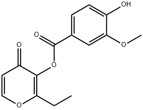 Benzoic acid, 4-hydroxy-3-methoxy-, 2-ethyl-4-oxo-4H-pyran-3-yl ester Struktur