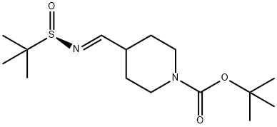 1-Piperidinecarboxylic acid, 4-[(E)-[[(R)-(1,1-dimethylethyl)sulfinyl]imino]methyl]-, 1,1-dimethylethyl ester Structure