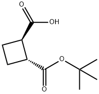 rac-(1R,2R)-2-[(tert-butoxy)carbonyl]cyclobutane-1-carboxylic acid, trans 化学構造式