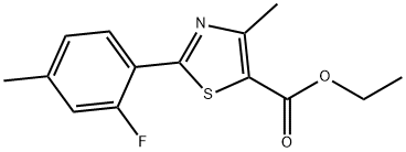 ethyl 2-(2-fluoro-4-methylphenyl)-4-methyl-1,3-thiazole-5-carboxylate 化学構造式