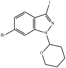 6-bromo-3-iodo-1-(tetrahydro-2H-pyran-2-yl)-1H-indazole 化学構造式