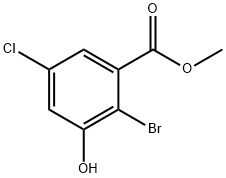 Benzoic acid, 2-bromo-5-chloro-3-hydroxy-, methyl ester Struktur