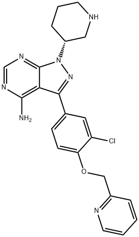 (R)-3-(3-Chloro-4-(pyridin-2-ylmethoxy)phenyl)-1-(piperidin-3-yl)-1H-pyrazolo[3,4-d]pyrimidin-4-amine 结构式