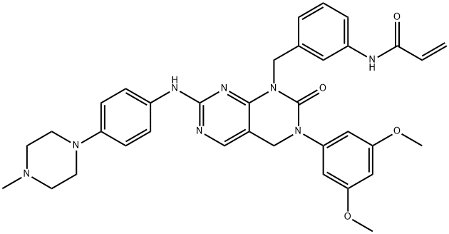 2-Propenamide, N-[3-[[3-(3,5-dimethoxyphenyl)-3,4-dihydro-7-[[4-(4-methyl-1-piperazinyl)phenyl]amino]-2-oxopyrimido[4,5-d]pyrimidin-1(2H)-yl]methyl]phenyl]- 化学構造式
