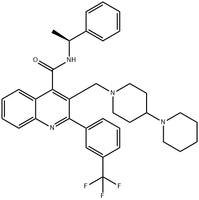 4-Quinolinecarboxamide, 3-([1,4'-bipiperidin]-1'-ylmethyl)-N-[(1S)-1-phenylethyl]-2-[3-(trifluoromethyl)phenyl]-,2095101-64-5,结构式